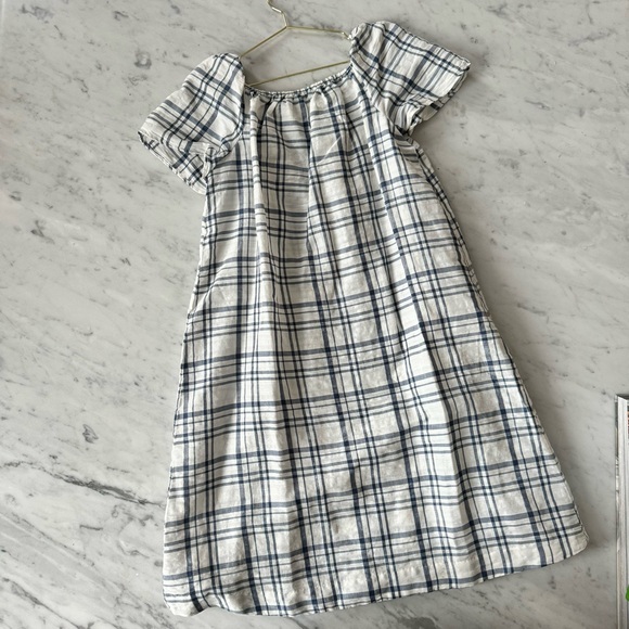 BONPOINT CHILD ARIEL DRESS BLUE PLAID Girls 12Y Like New Short Sleeve Linen - Picture 4 of 4